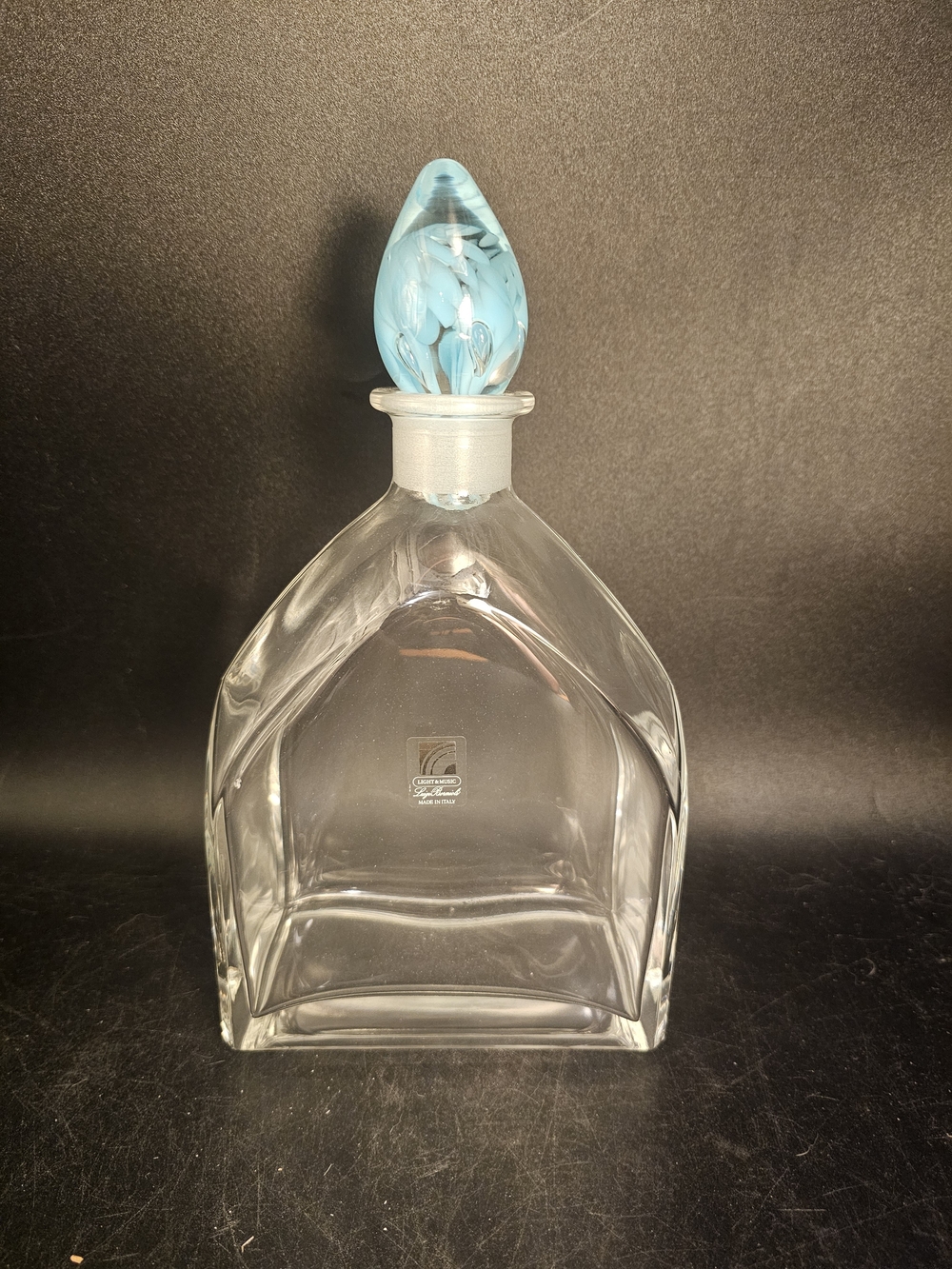 Vintage Light And Music Luigi Bormioli Decanter With Blue Confetti Stopper
